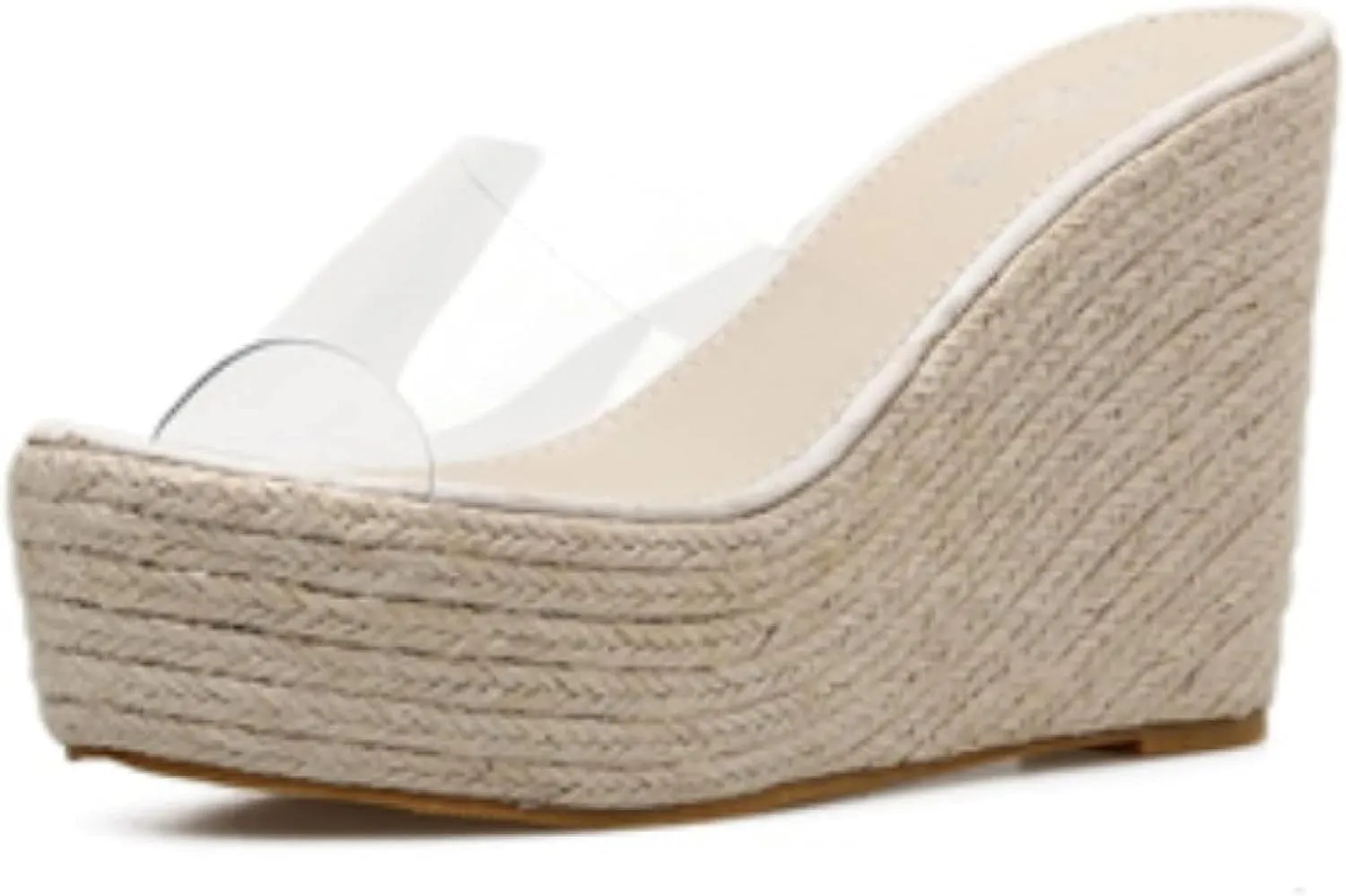 Women's Transparent Lace up Canvas Wedge with Open Toe Beach Sandals