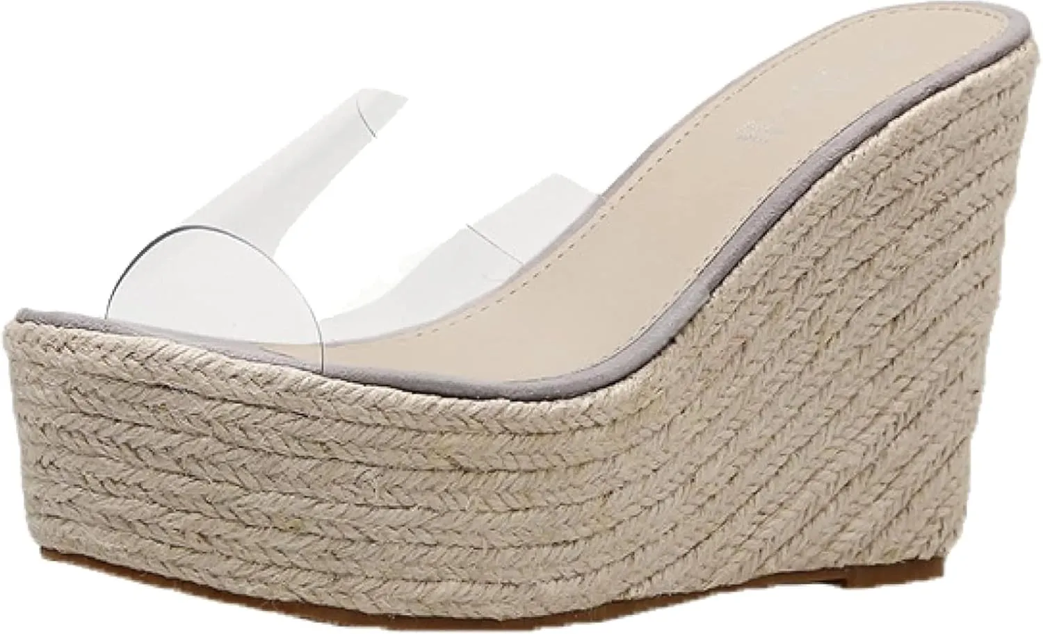 Women's Transparent Lace up Canvas Wedge with Open Toe Beach Sandals