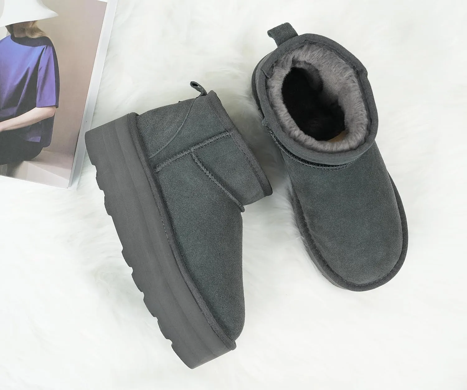 Women's Ultra Mini Platform Fashion Boot Classic Short Ankle Boot Cloud Warm Fur Lined Snow Boots Anti-Slip Winter Boots for Outdoor,Size: 5.5-11 US