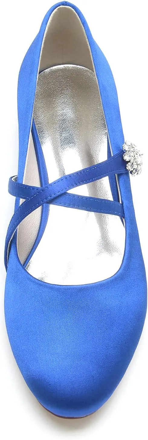 Women's Wedding Dress Shoes for Bride Flats, Pointed Toe Ankle Buckle Strap Closed Toe Lace Satin Evening Party Sandals Flat Pumps