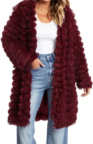 Women's Winter Casual Comfortable Artificial Fur Leather Jacket Autumn Fashion Open Front Long Fury Coat