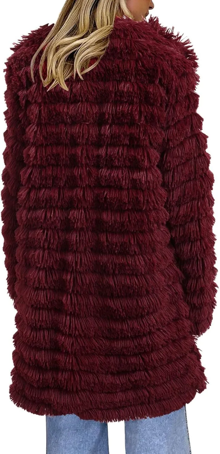Women's Winter Casual Comfortable Artificial Fur Leather Jacket Autumn Fashion Open Front Long Fury Coat