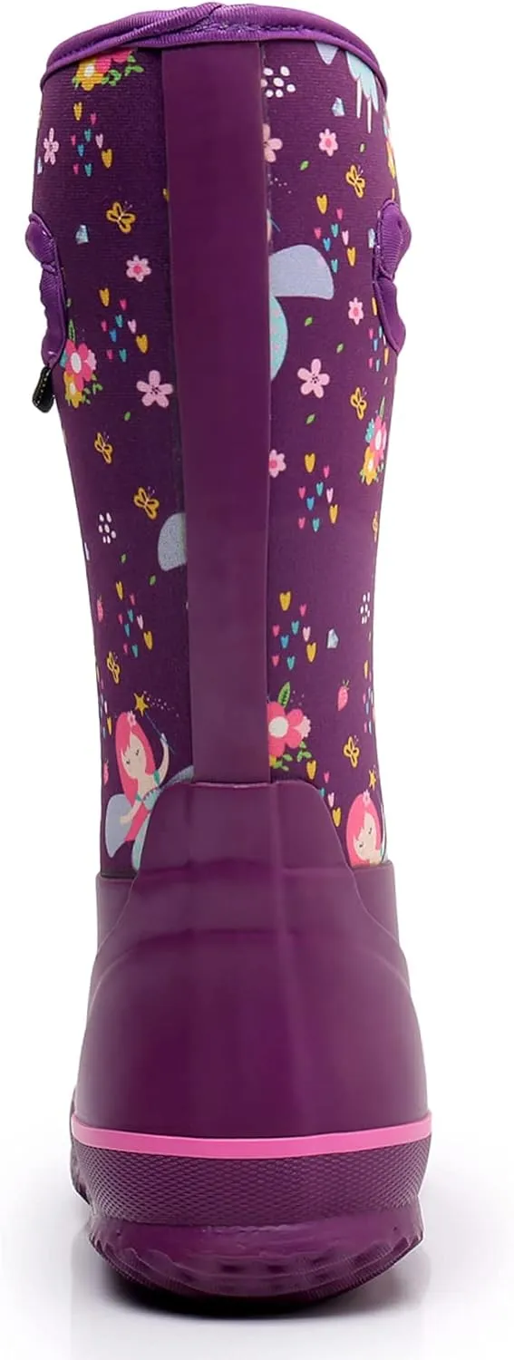 WTW Kids Rubber Rain Boots - Neoprene Insulated 100% Waterproof Mid Calf Mud Boots for Boys and Girls Winter Snow Boots