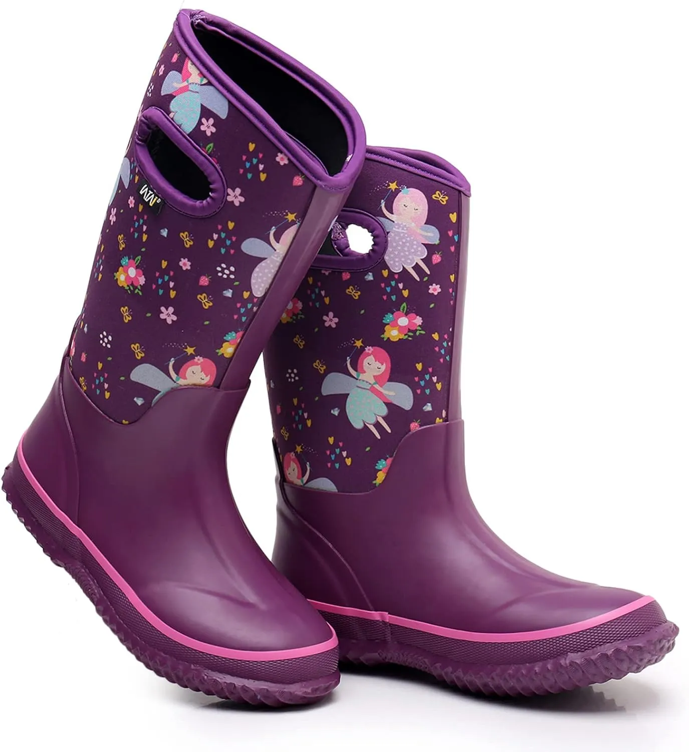 WTW Kids Rubber Rain Boots - Neoprene Insulated 100% Waterproof Mid Calf Mud Boots for Boys and Girls Winter Snow Boots