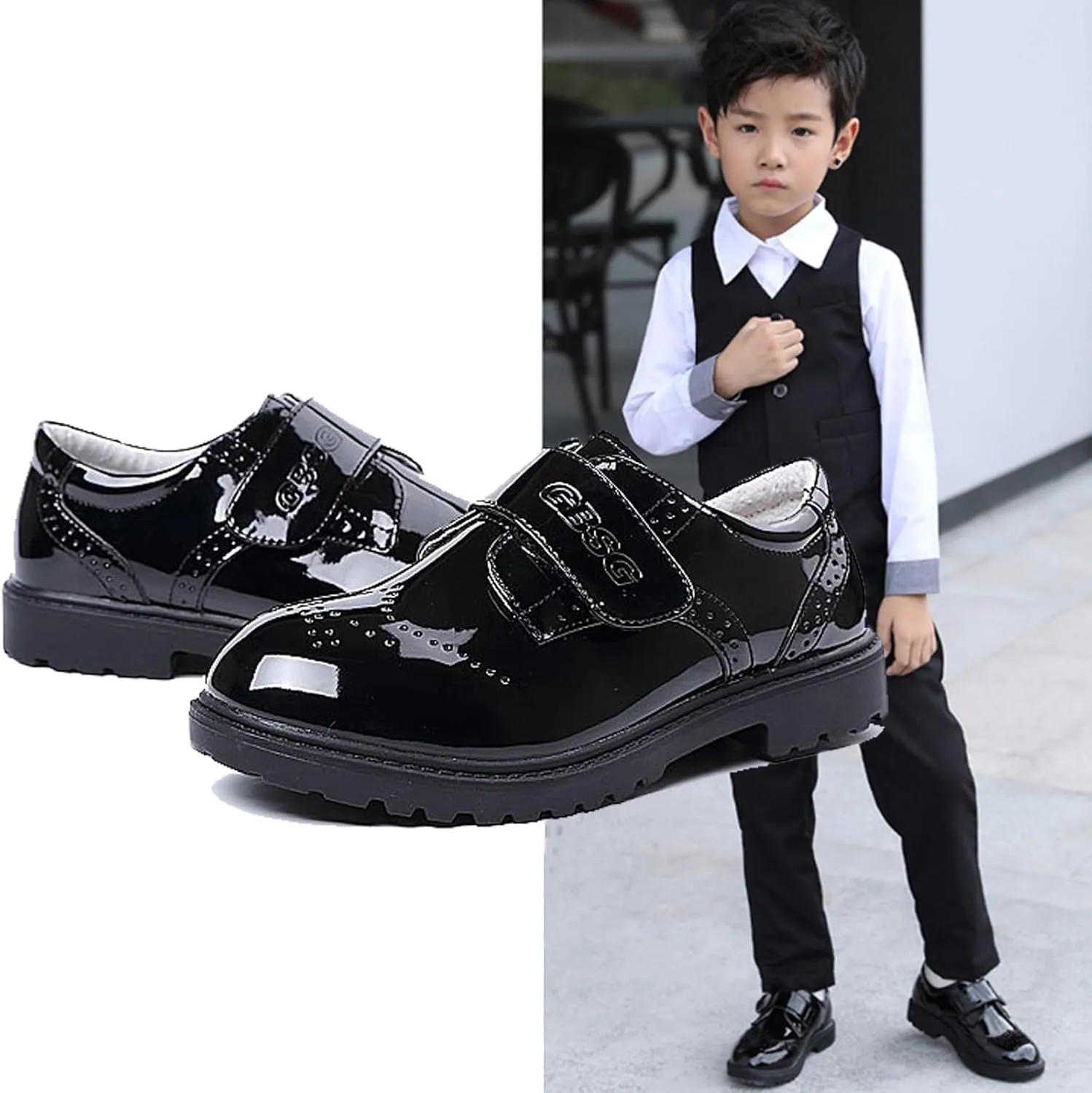 WUIWUIYU Toddlers Little Ring Bearer Wedding Lace-Up Oxfords Flats Brogues Boys School Uniform Dress Shoes