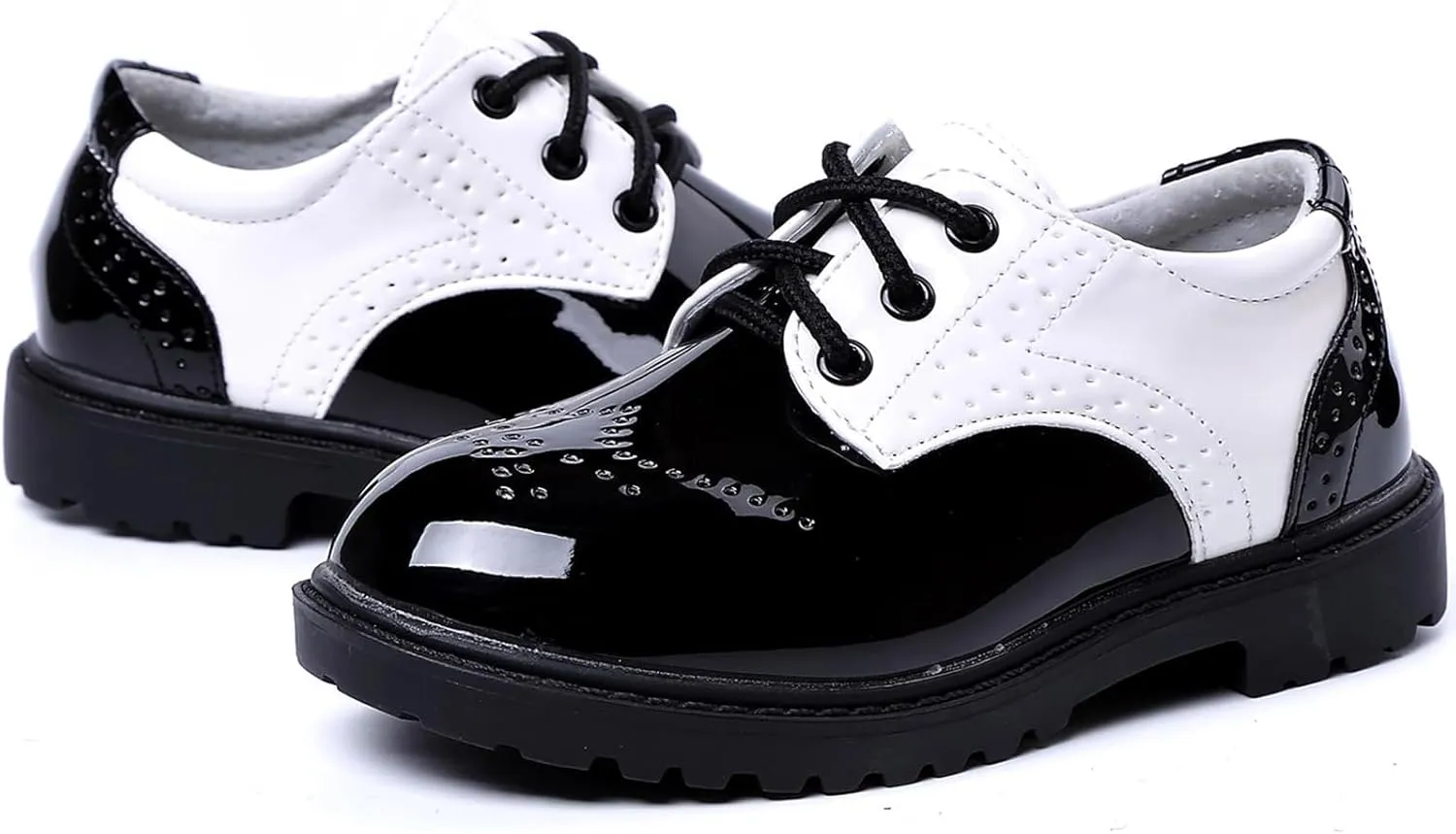 WUIWUIYU Toddlers Little Ring Bearer Wedding Lace-Up Oxfords Flats Brogues Boys School Uniform Dress Shoes