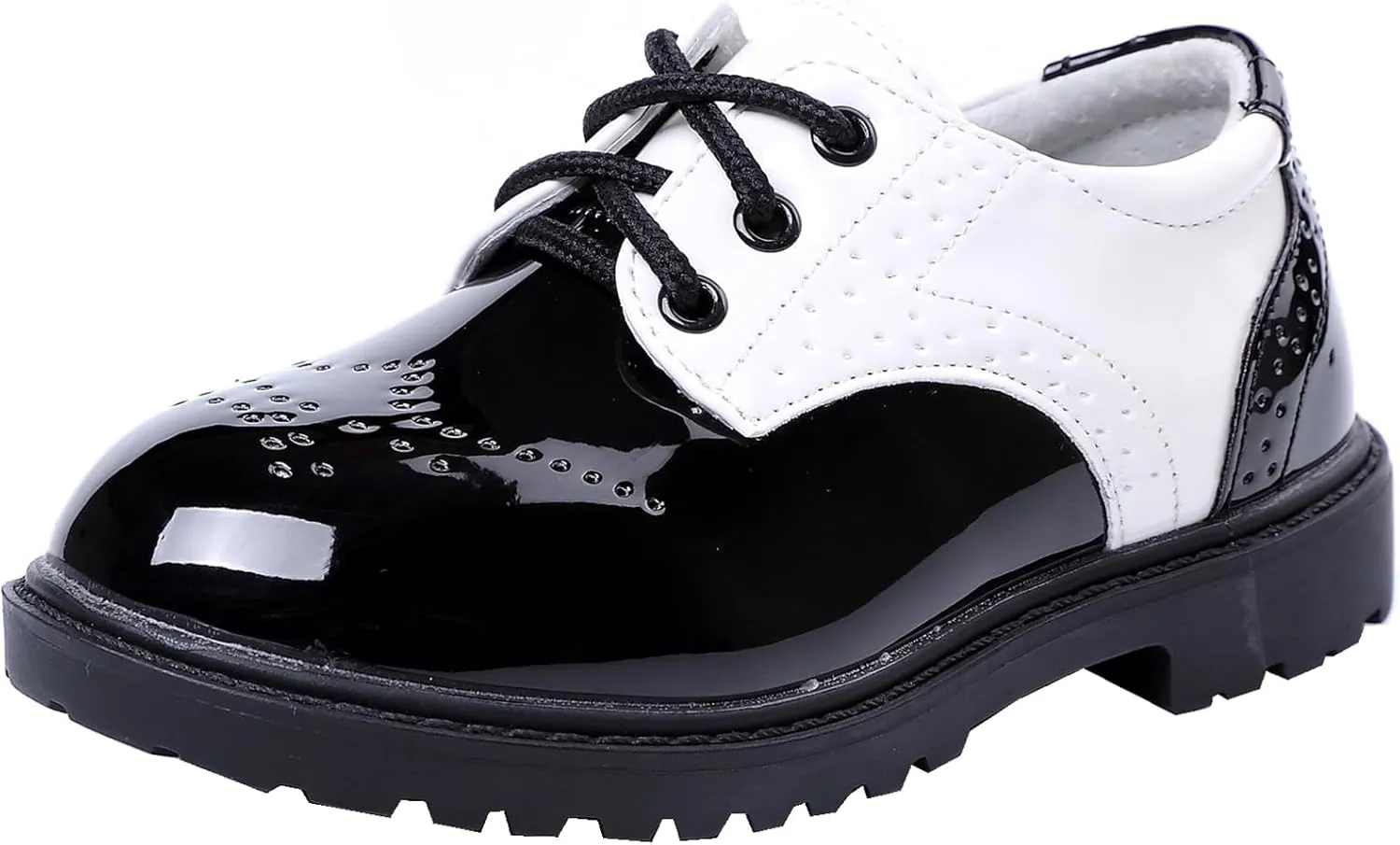 WUIWUIYU Toddlers Little Ring Bearer Wedding Lace-Up Oxfords Flats Brogues Boys School Uniform Dress Shoes