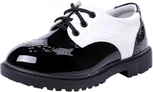 WUIWUIYU Toddlers Little Ring Bearer Wedding Lace-Up Oxfords Flats Brogues Boys School Uniform Dress Shoes