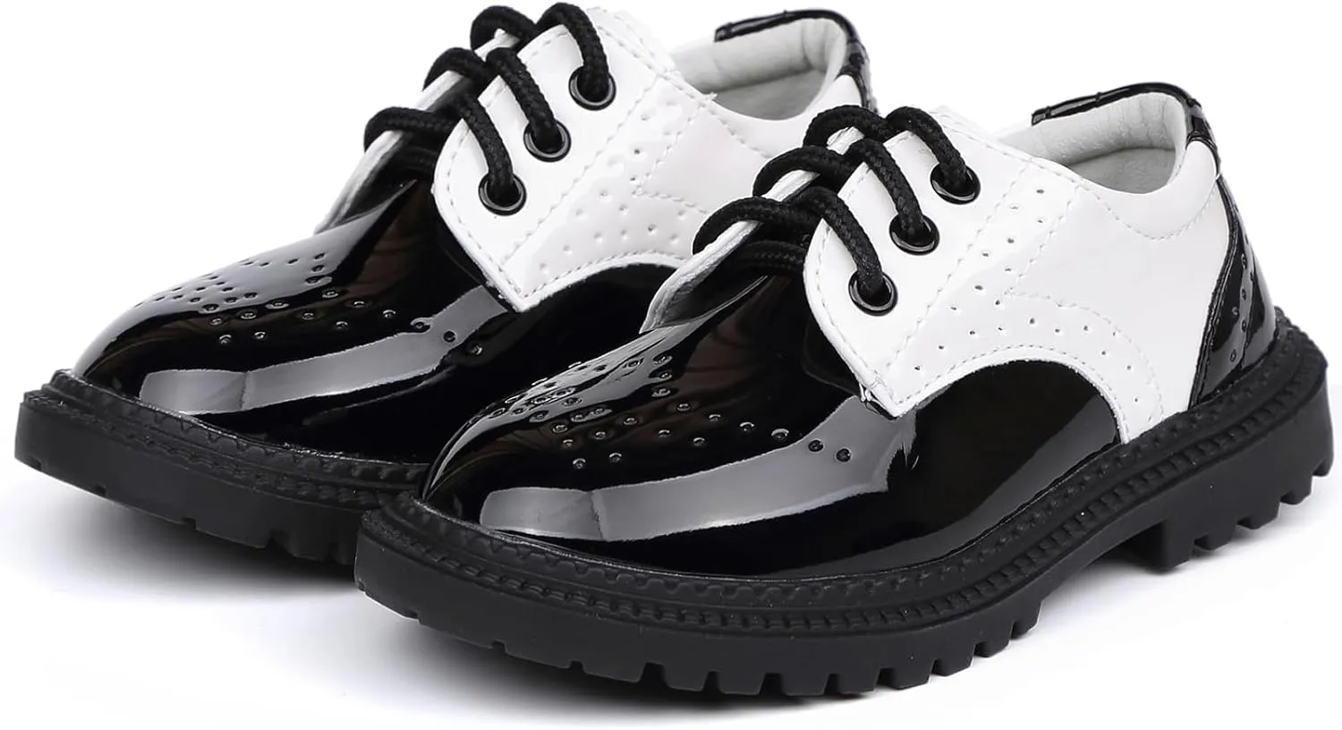 WUIWUIYU Toddlers Little Ring Bearer Wedding Lace-Up Oxfords Flats Brogues Boys School Uniform Dress Shoes
