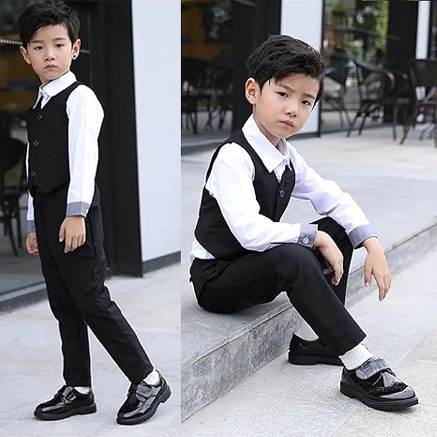 WUIWUIYU Toddlers Little Ring Bearer Wedding Lace-Up Oxfords Flats Brogues Boys School Uniform Dress Shoes
