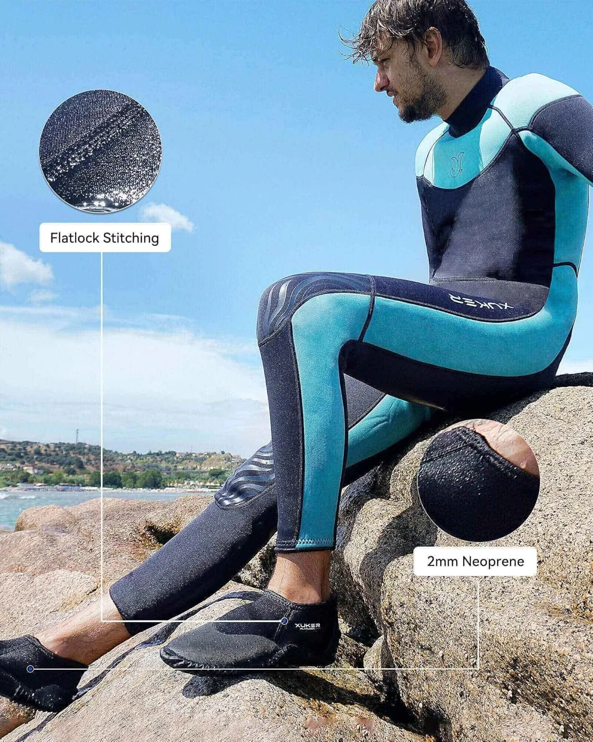 XUKER Neoprene Diving Boots 2mm, Wetsuit Booties Men Women Water Shoes with Anti-Slip Sole Sand Beach Shoes for Water Sports