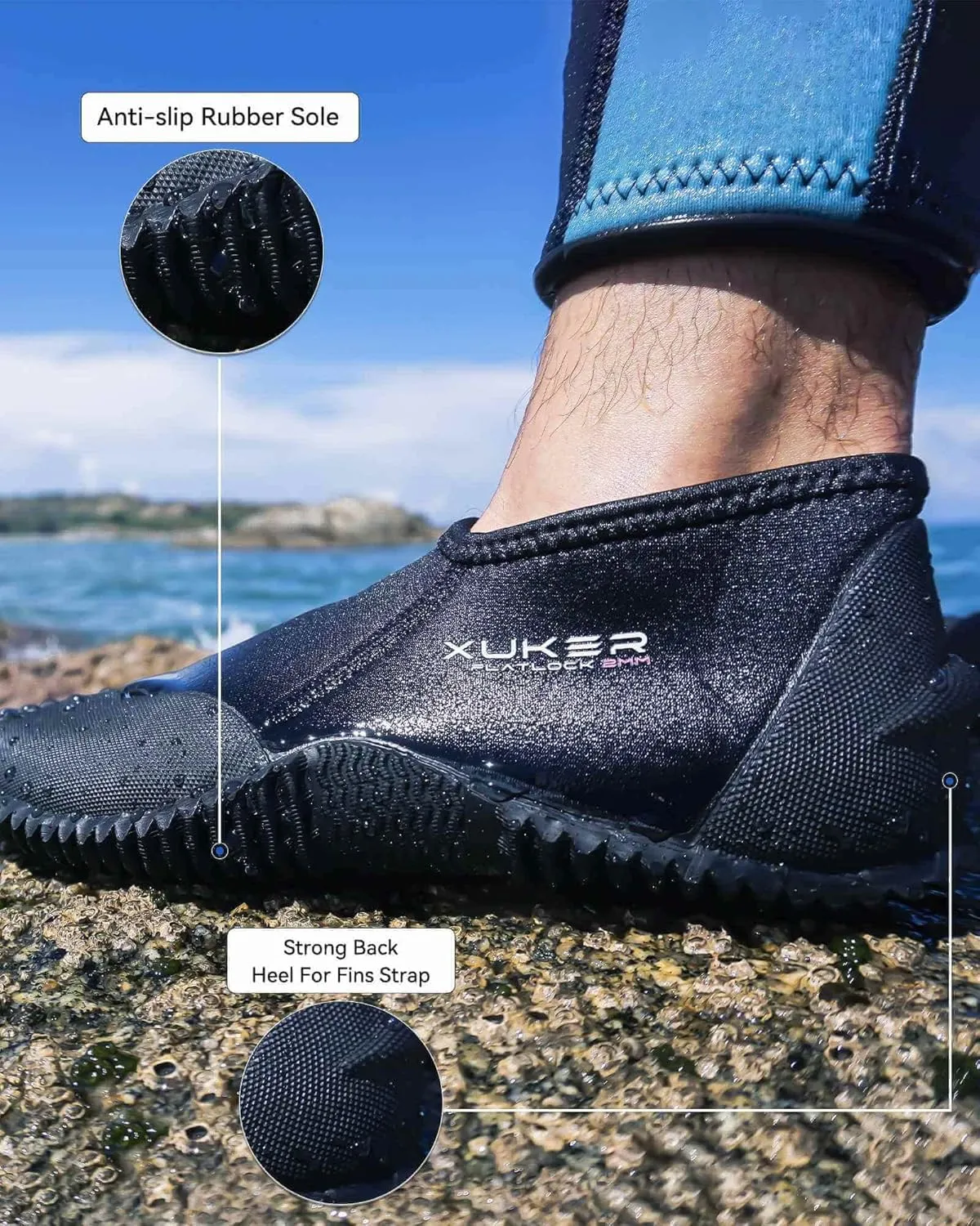 XUKER Neoprene Diving Boots 2mm, Wetsuit Booties Men Women Water Shoes with Anti-Slip Sole Sand Beach Shoes for Water Sports