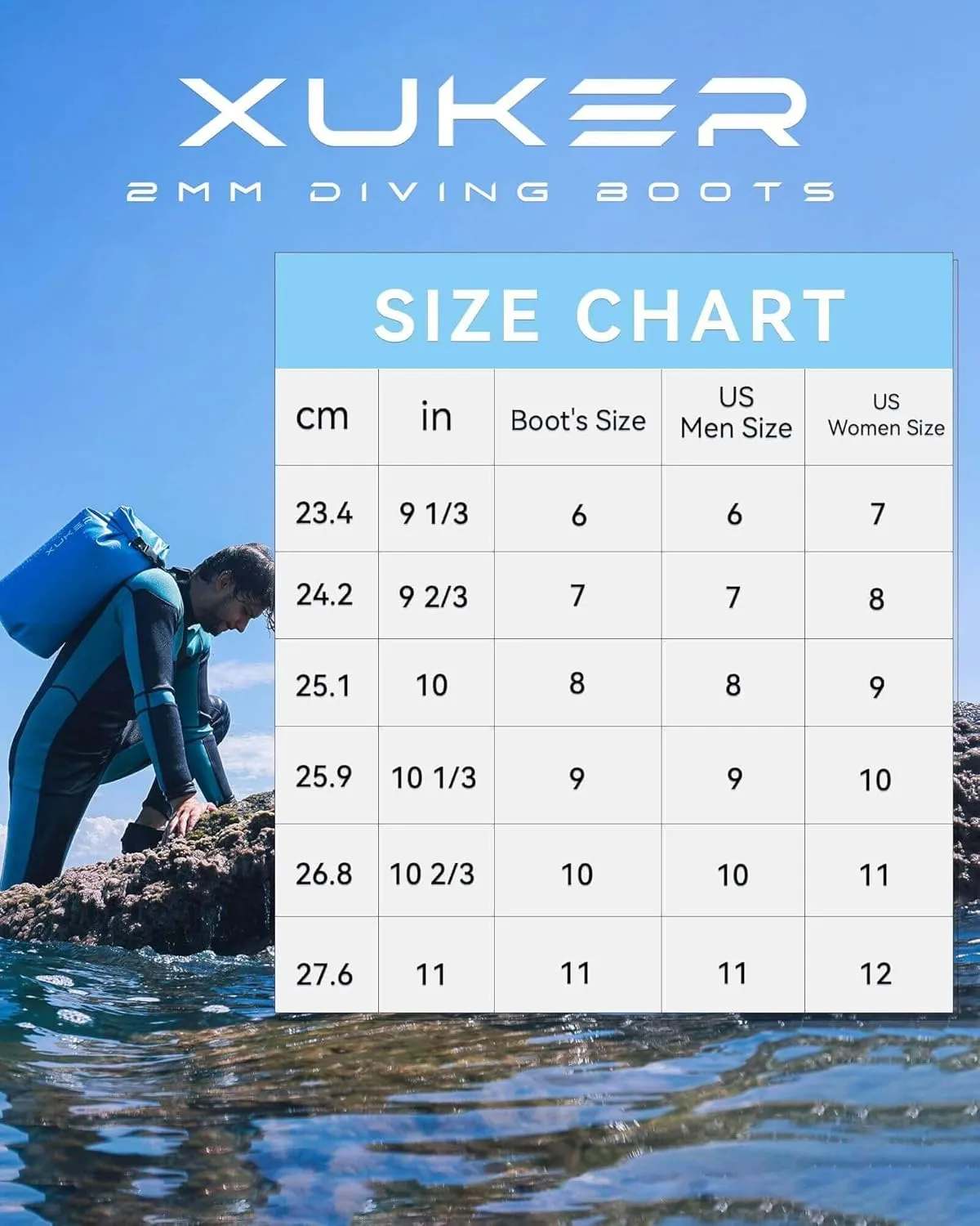 XUKER Neoprene Diving Boots 2mm, Wetsuit Booties Men Women Water Shoes with Anti-Slip Sole Sand Beach Shoes for Water Sports
