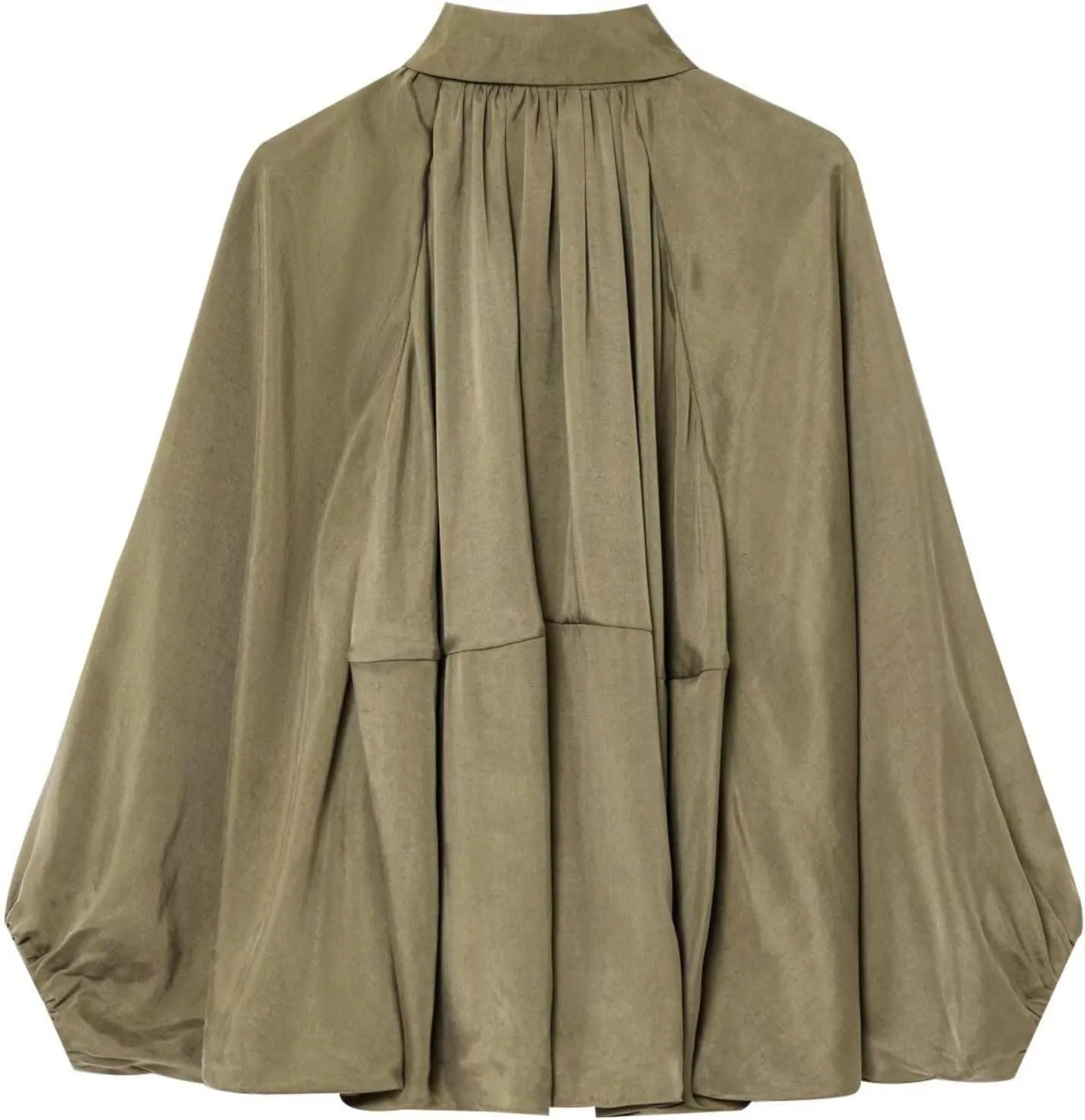 Xunger Women's Puffed Bomber Jacket Oversized Streetwear Casual Batwing Sleeve Lapel Collar Zip Front Pleated Shirts