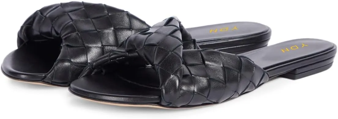 YDN Women Fashion Braided Open Toe Flats Sandals Slip On Low Heel Slides Slippers Party Walking Summer Shoes Size 4-16 US