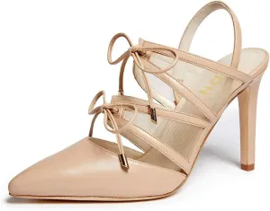 YDN Women Fashion Pointed Toe Stiletto High Heel Mesh Strappy Dress Sandals Bowknots Lace up Slingback Party Pumps Shoes Size 5 Wheat
