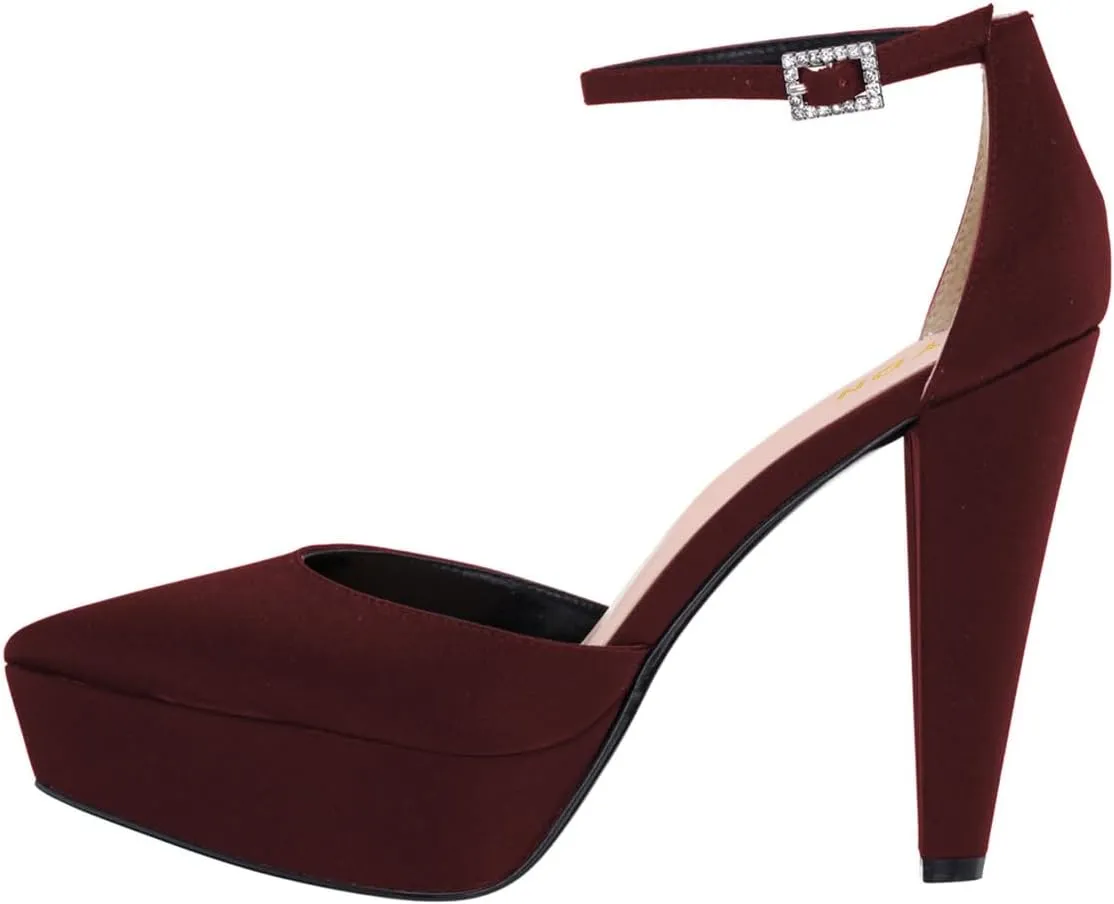 YDN Women Platform Sandals Ankle Strap D’Orsay Cone High Heels Pointed Toe Studded Buckle Shoes Party Shopping Dating Size 4-16 US