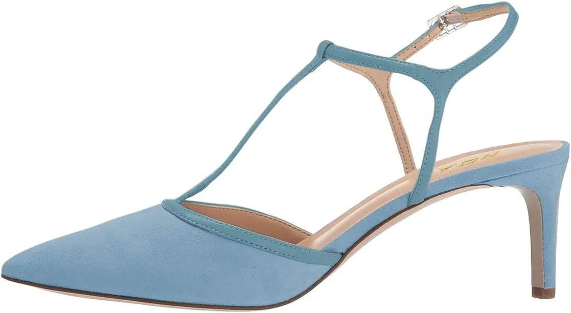 YDN Women T-Strap Pointed Toe Mid Kitten Heel Pumps Slingback Ankle Strap Sandals with Buckle Dress Office Shoes