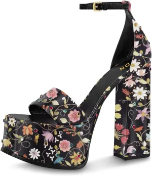 YDN Women's Platform Chunky Block Heels Rhinestone Studded Open Round Toe Sandals with Ankle Strap Casual Party Shoes Size 4-16 US