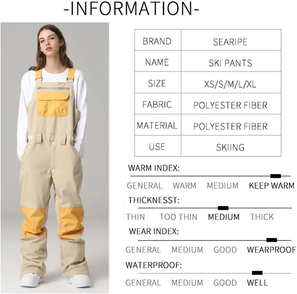 YEEFINE Women & Men's Ski Snow Bib Pants Insulated Waterproof Winter Warm Outdoor Snowboarding Overalls