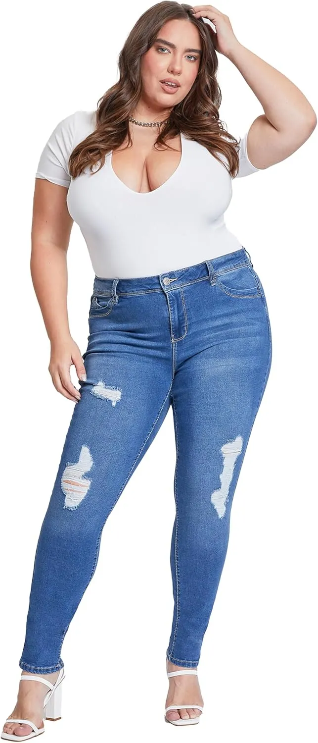 YMI Women's Plus Sustainable Wannabettabutt Skinny Jeans