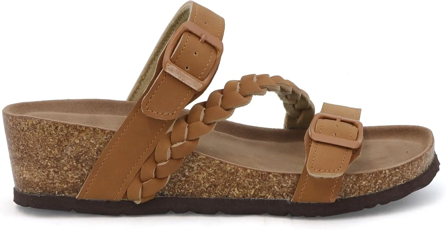 YOKI LORAYN-02 Women's Wedge Sandals Cork Bottom Double Buckle with Braided Strap, Platform Sandals Women, Arch Support Sandals Women's Summer Sandals