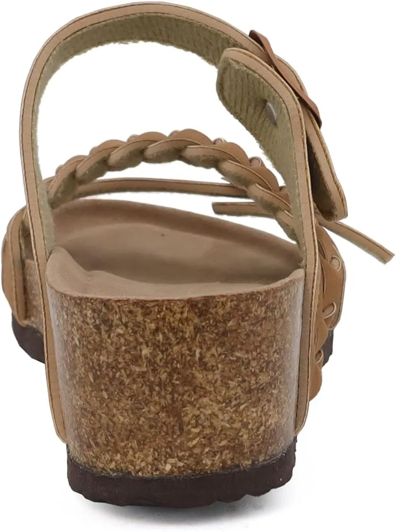YOKI LORAYN-02 Women's Wedge Sandals Cork Bottom Double Buckle with Braided Strap, Platform Sandals Women, Arch Support Sandals Women's Summer Sandals