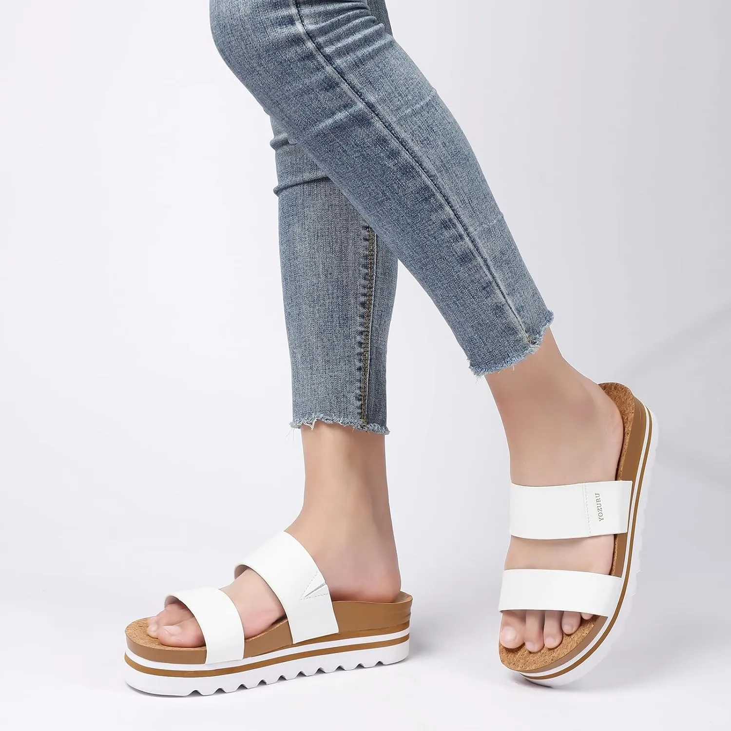 Yozuru Womens Platform Sandals with Arch Support Slip on Slides Comfortable Summer Beach Sandals Cork Footbed Cushion Wedge Sandals for Women
