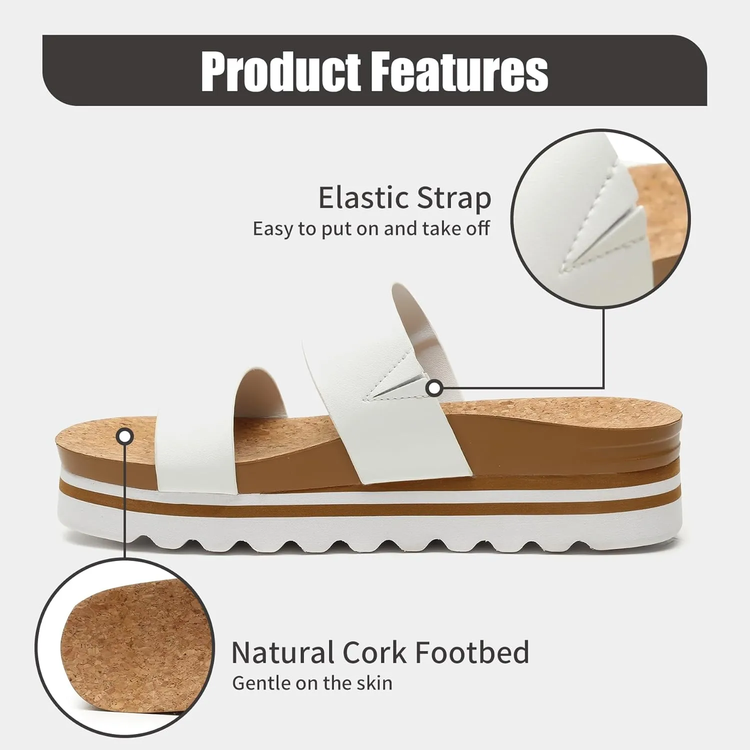 Yozuru Womens Platform Sandals with Arch Support Slip on Slides Comfortable Summer Beach Sandals Cork Footbed Cushion Wedge Sandals for Women