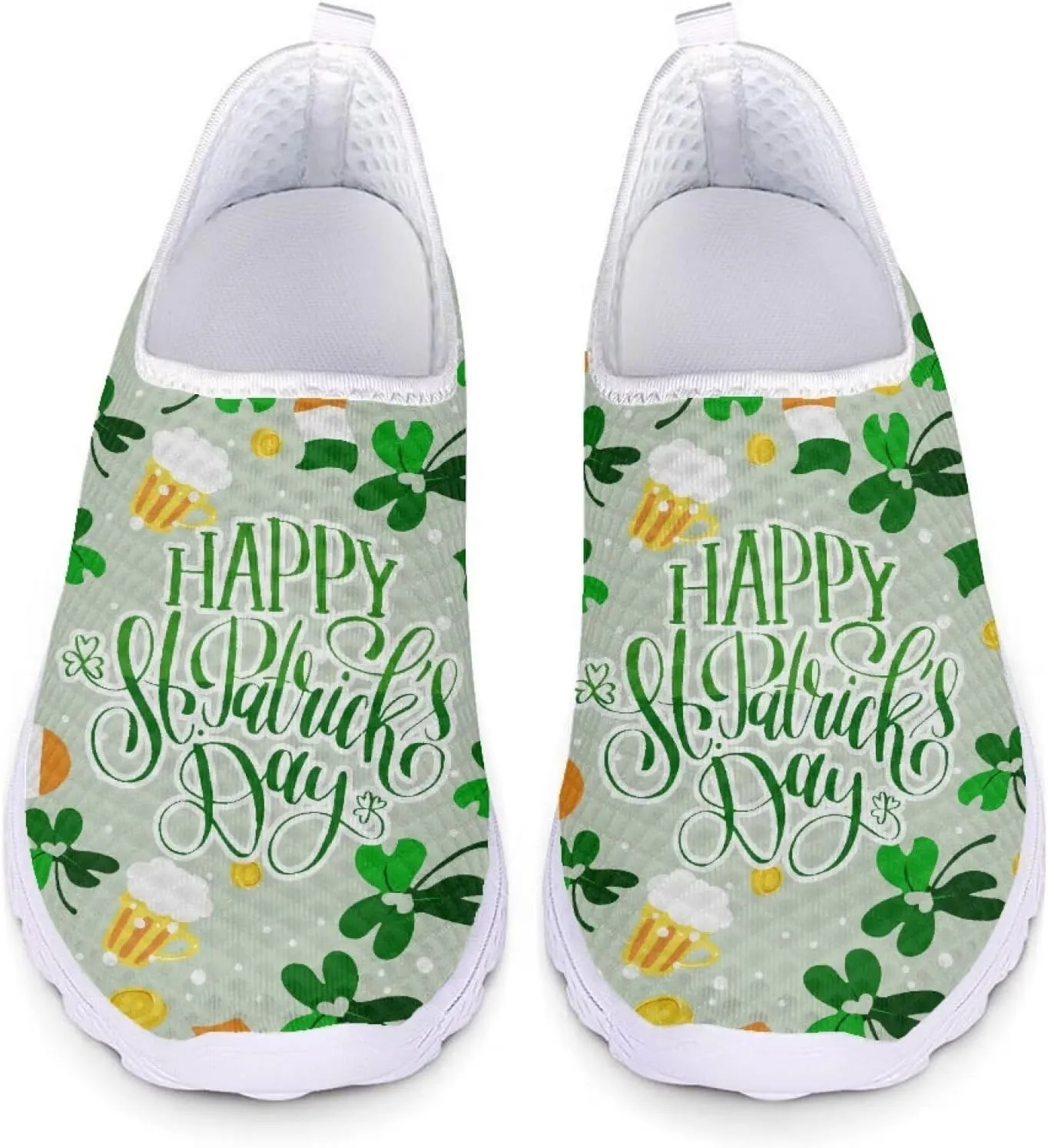 Yzaoxia St Patricks Day Shoes Mesh Slip On Shoes for Women Breathable Sneakers Tennis Running Shoes Athletic Walking Shoes Size 5.5-11.5