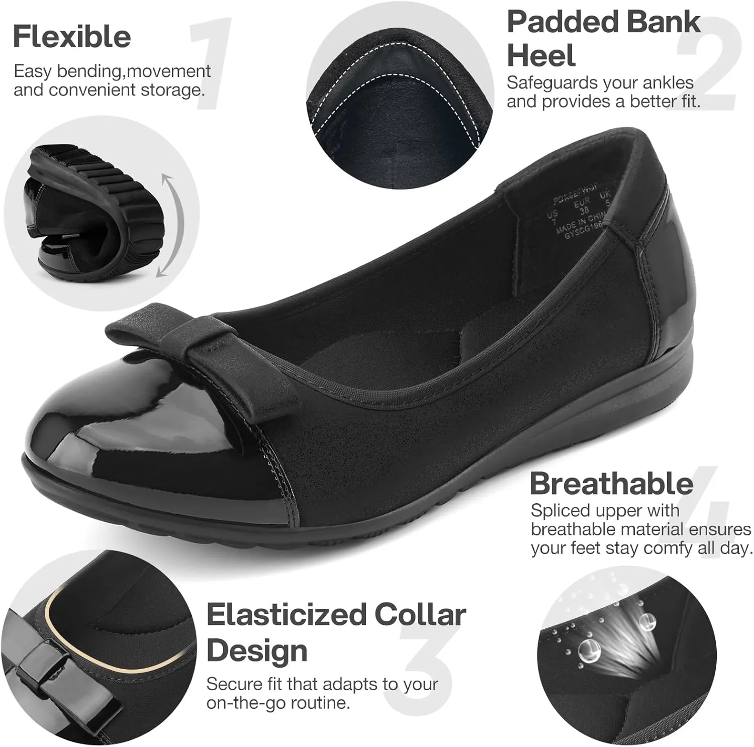 ZURIN Women's Comfortable Ballet Dressy Flats Round Toe Flats Slip On Flats Dress Work Shoes for Business Casual Office