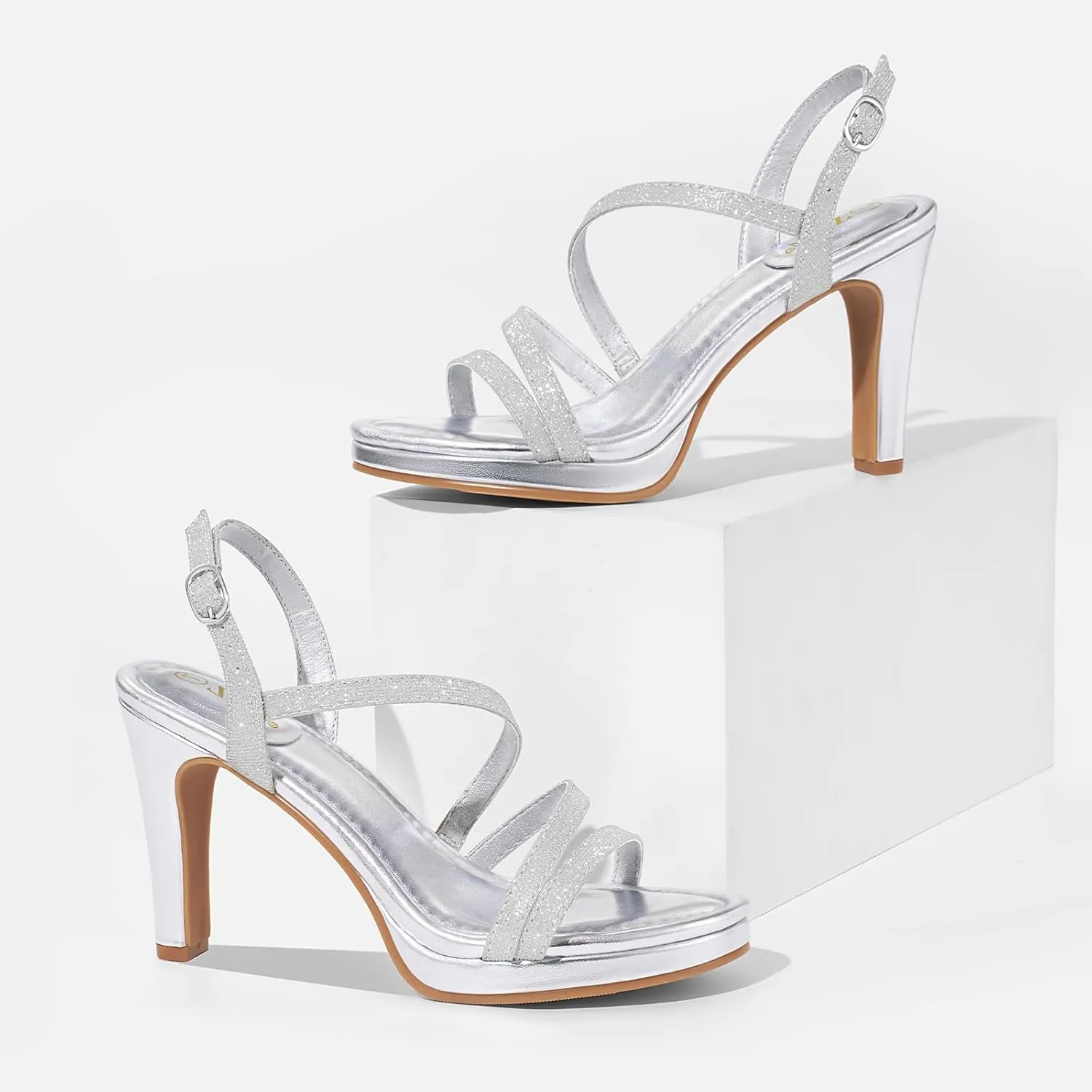 ZURIN Women's Strappy Heels Open Toe High Heeled Sandals Platform Stiletto Dress Sandals Comfortable Dressy Shoes for Summer Bridal Party Prom