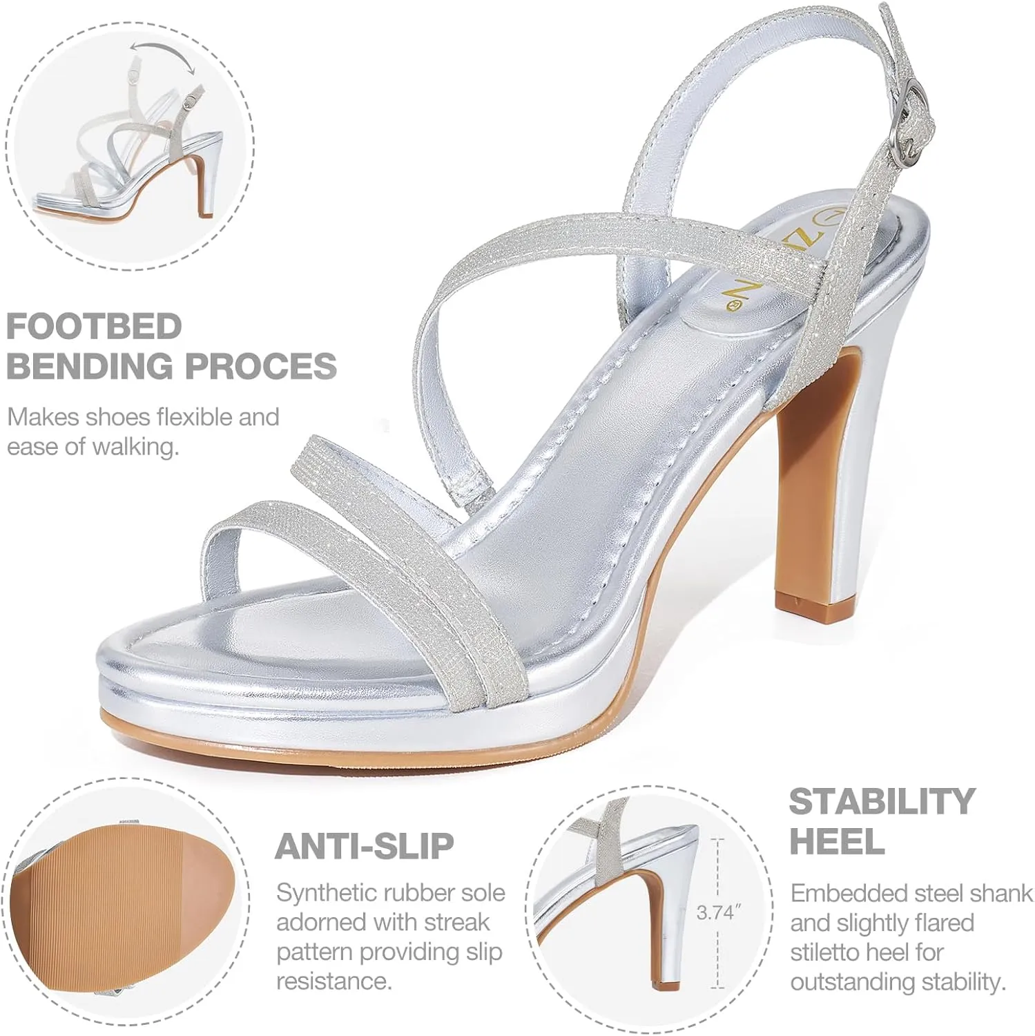 ZURIN Women's Strappy Heels Open Toe High Heeled Sandals Platform Stiletto Dress Sandals Comfortable Dressy Shoes for Summer Bridal Party Prom